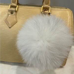 Fox Fur Pom Bag Charm Key Chain- brw/blck